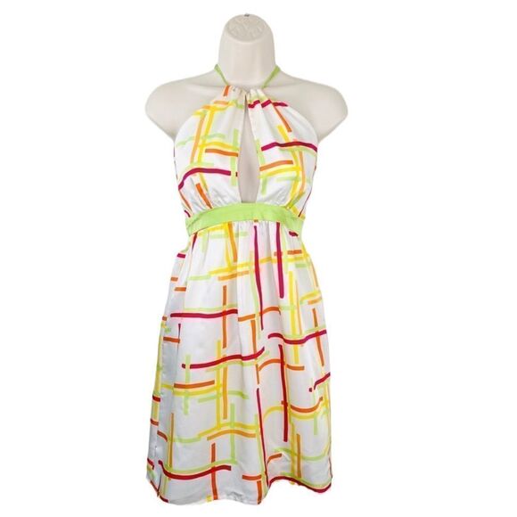 Leona by Lauren Leonard multi color halter dress 8 - Picture 1 of 7